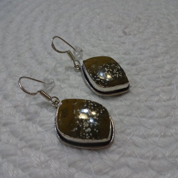 Unique DENDRITE OPAL Handmade Sterling 925 Dangle Earrings #865C - Picture 3 of 3